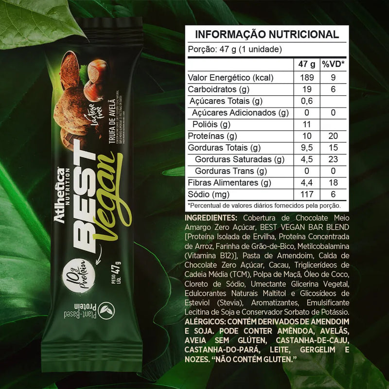Best Vegan Bar Caixa com 12 Barras de 47g - Trufa de Avelã
